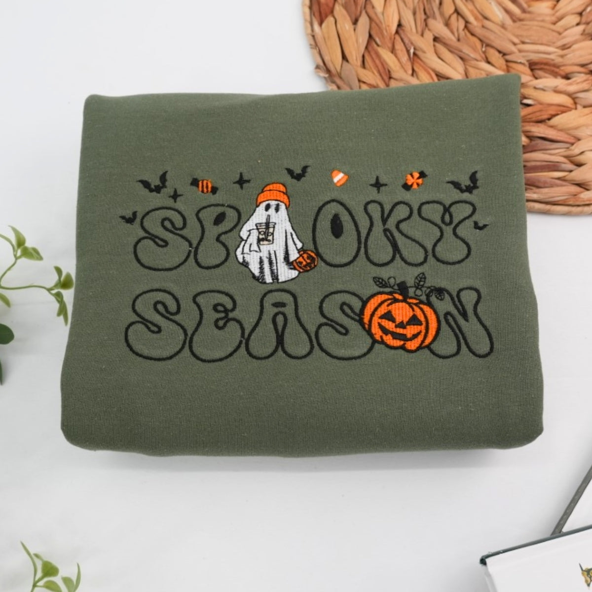 Spooky Season Custom Embroidered Sweatshirt - Halloween Hoodie Personalized Fall Gift
