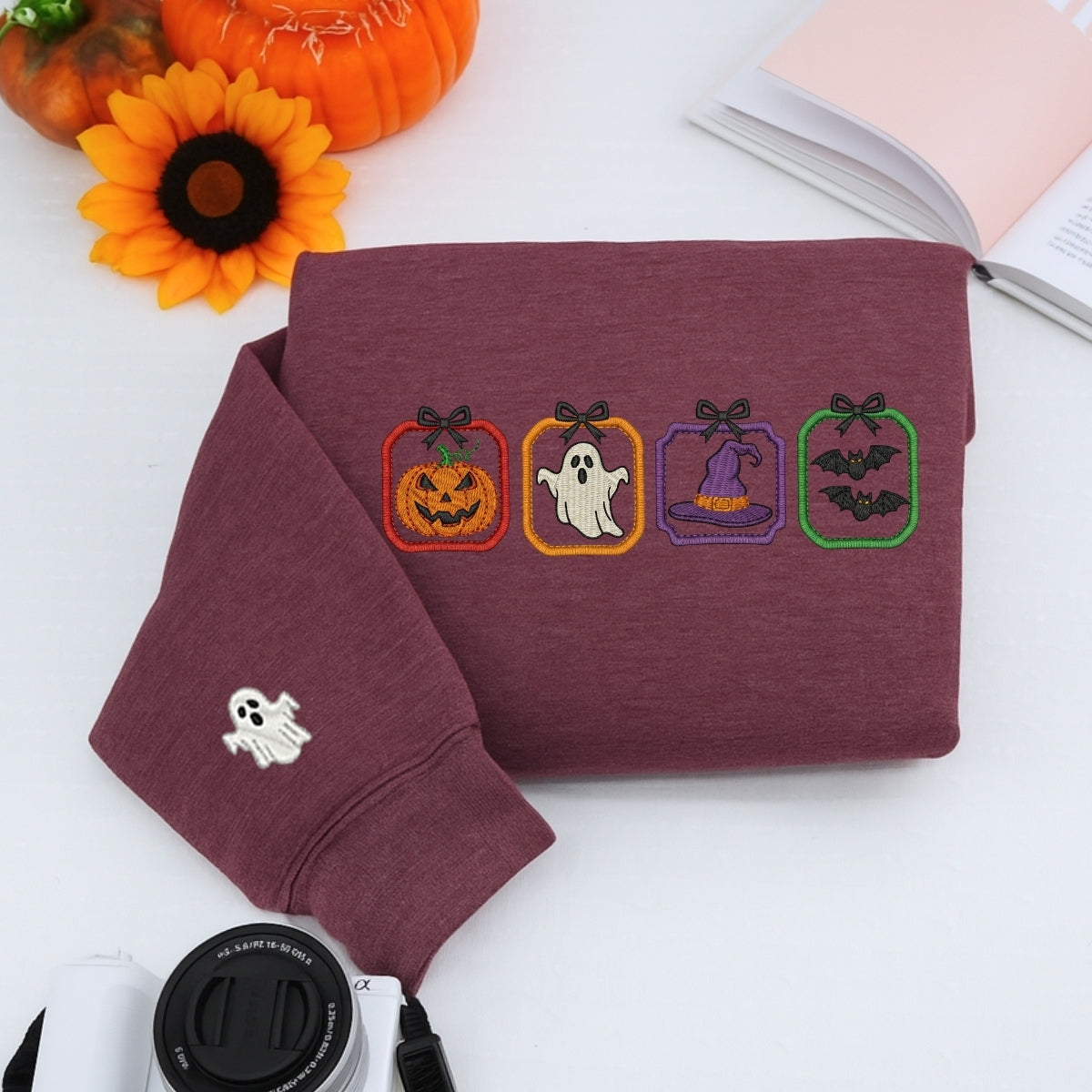 Spooky Season Custom Embroidered Hoodie - Cute Halloween Sweatshirt Personalized Gift