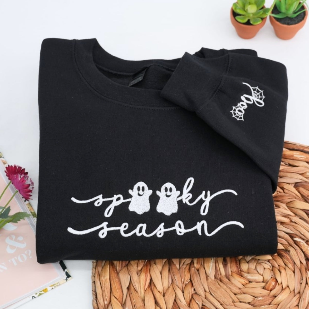 Spooky Season Custom Embroidered Sweatshirt - Halloween Fall Apparel Personalized Gift
