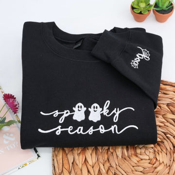 Spooky Season Custom Embroidered Sweatshirt - Halloween Fall Apparel Personalized Gift