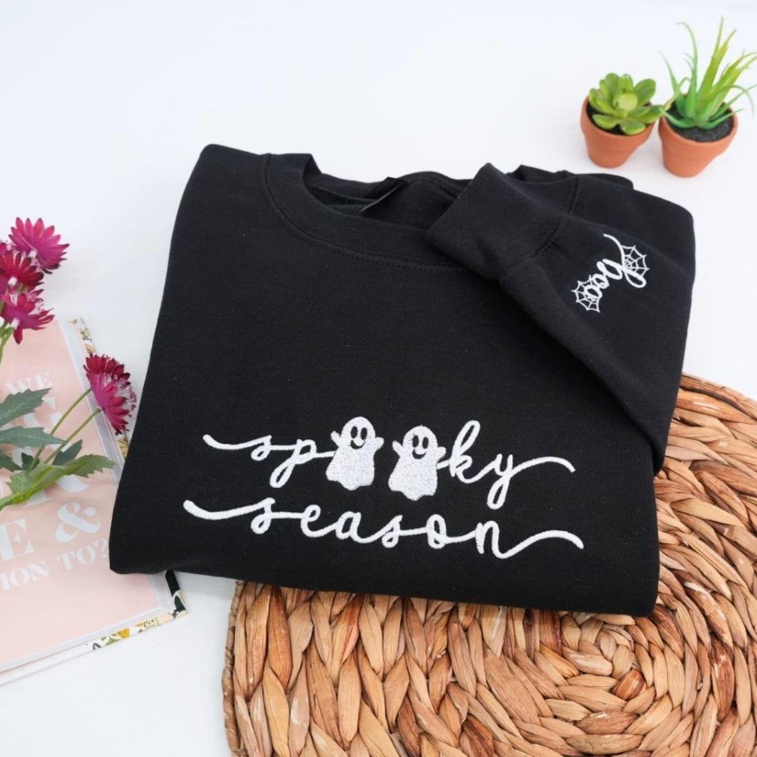 Spooky Season Custom Embroidered Sweatshirt - Halloween Fall Apparel Personalized Gift