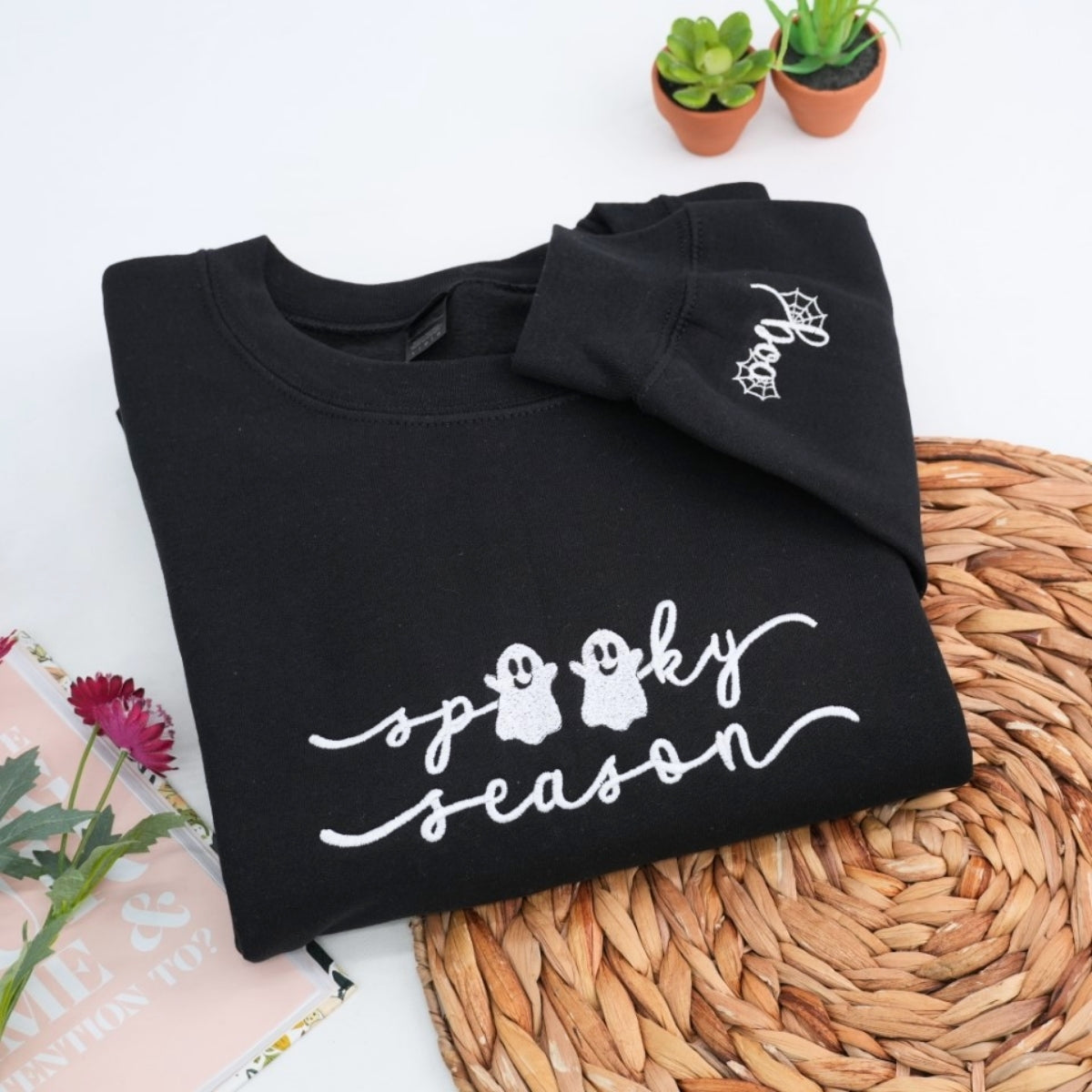 Spooky Season Custom Embroidered Sweatshirt - Halloween Fall Apparel Personalized Gift