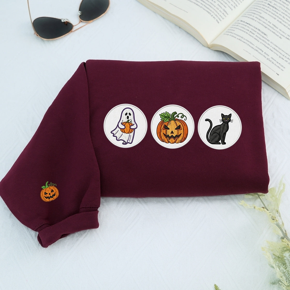 Spooky Cookie Custom Sweaters - Halloween Patch Embroidered Apparel - Perfect Cute Halloween Gift