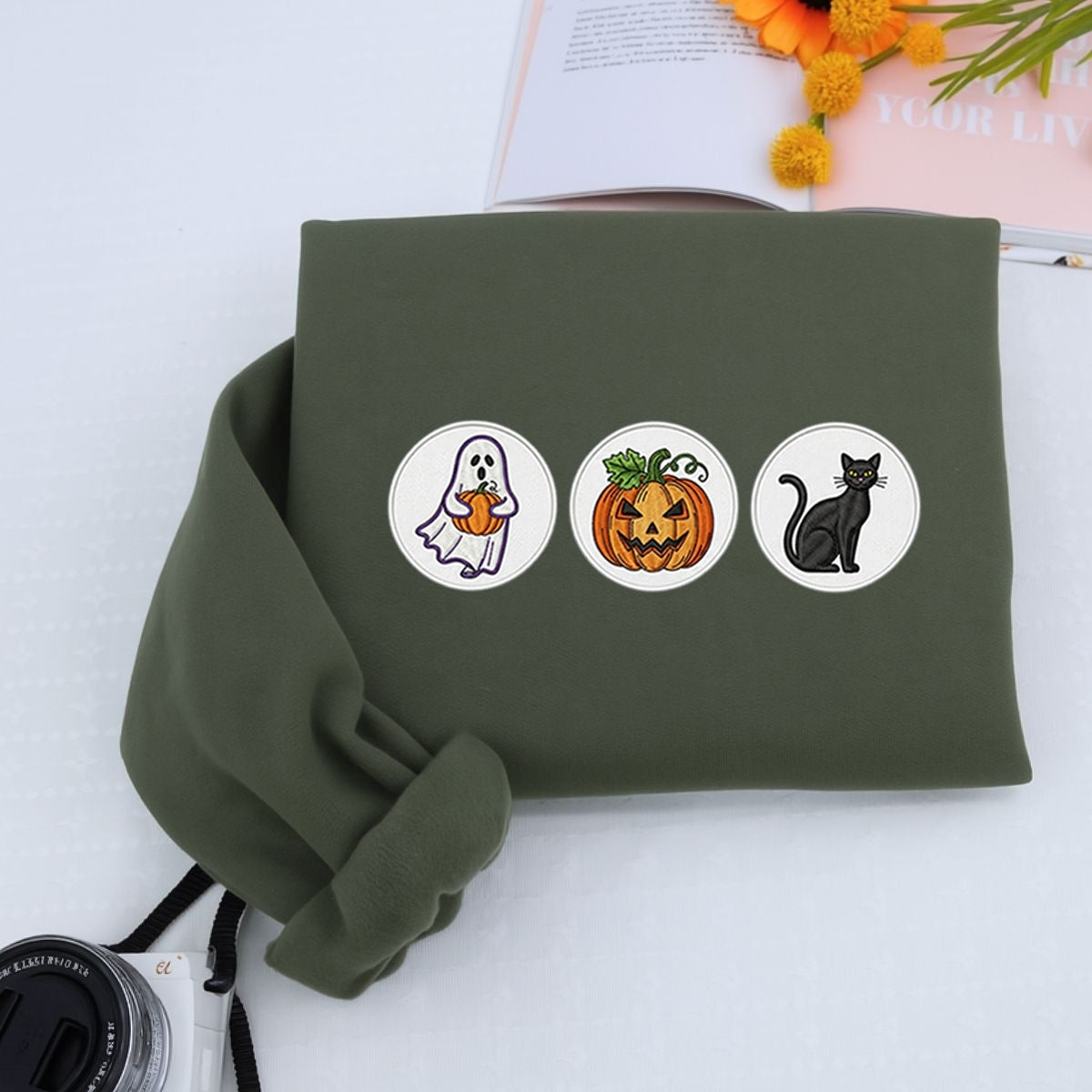 Spooky Cookie Custom Sweaters - Halloween Patch Embroidered Apparel - Perfect Cute Halloween Gift