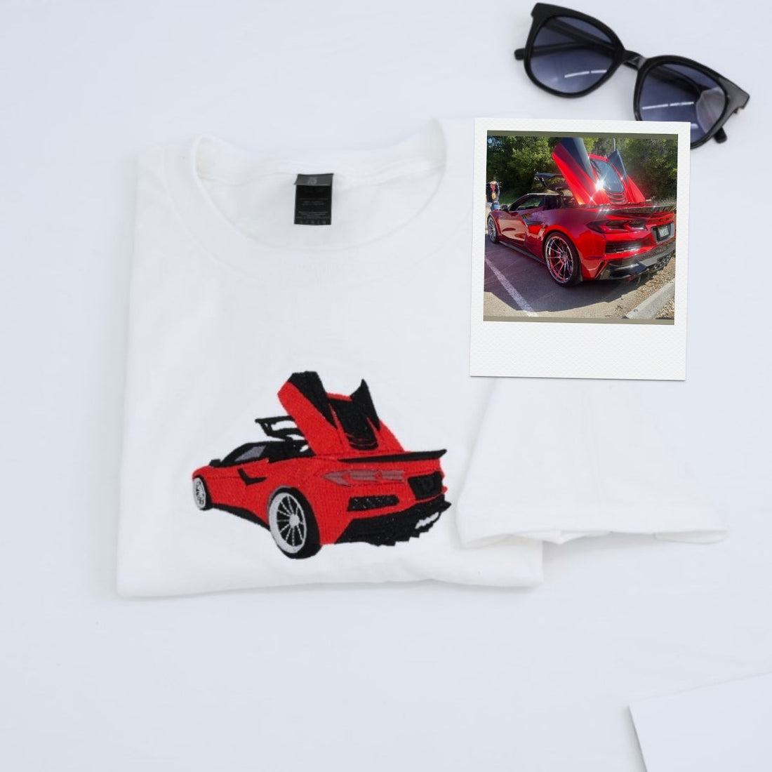 Sports Car Custom Embroidered T-Shirt - Red Car Personalized Auto Enthusiast Gift
