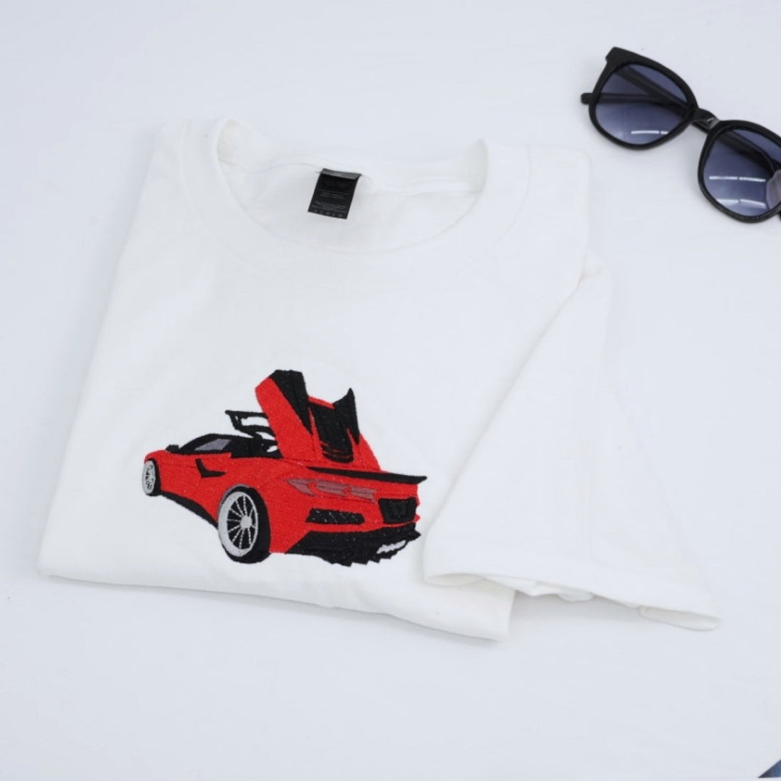 Sports Car Custom Embroidered T-Shirt - Red Car Personalized Auto Enthusiast Gift