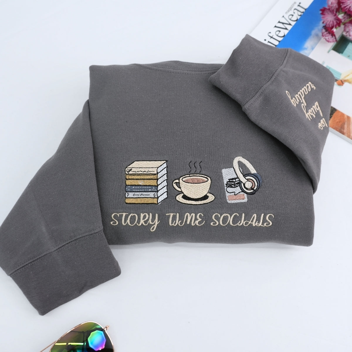 Story Time Custom Embroidered Sweatshirt - Book Lover Hoodie Personalized Reader Gift