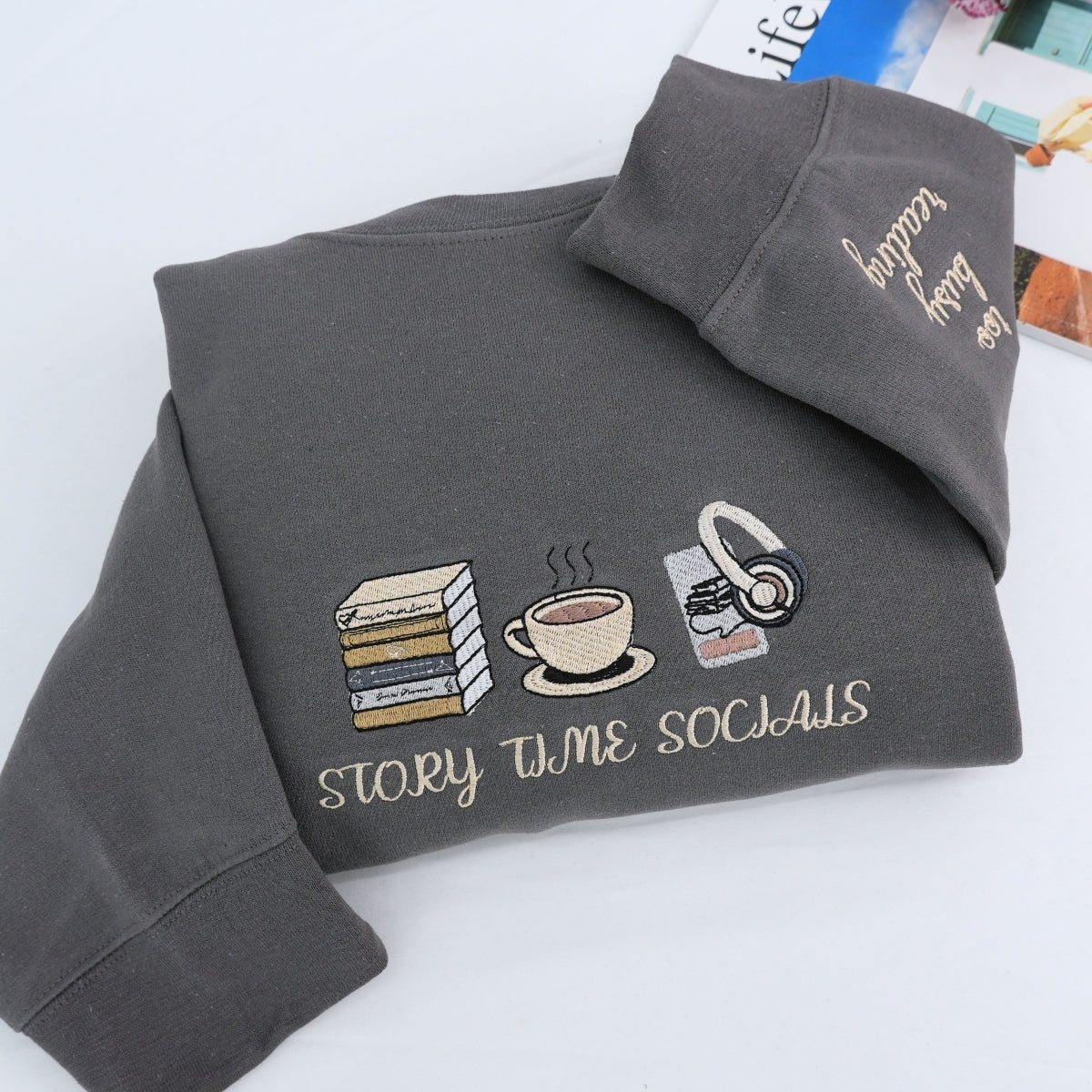 Story Time Custom Embroidered Sweatshirt - Book Lover Hoodie Personalized Reader Gift