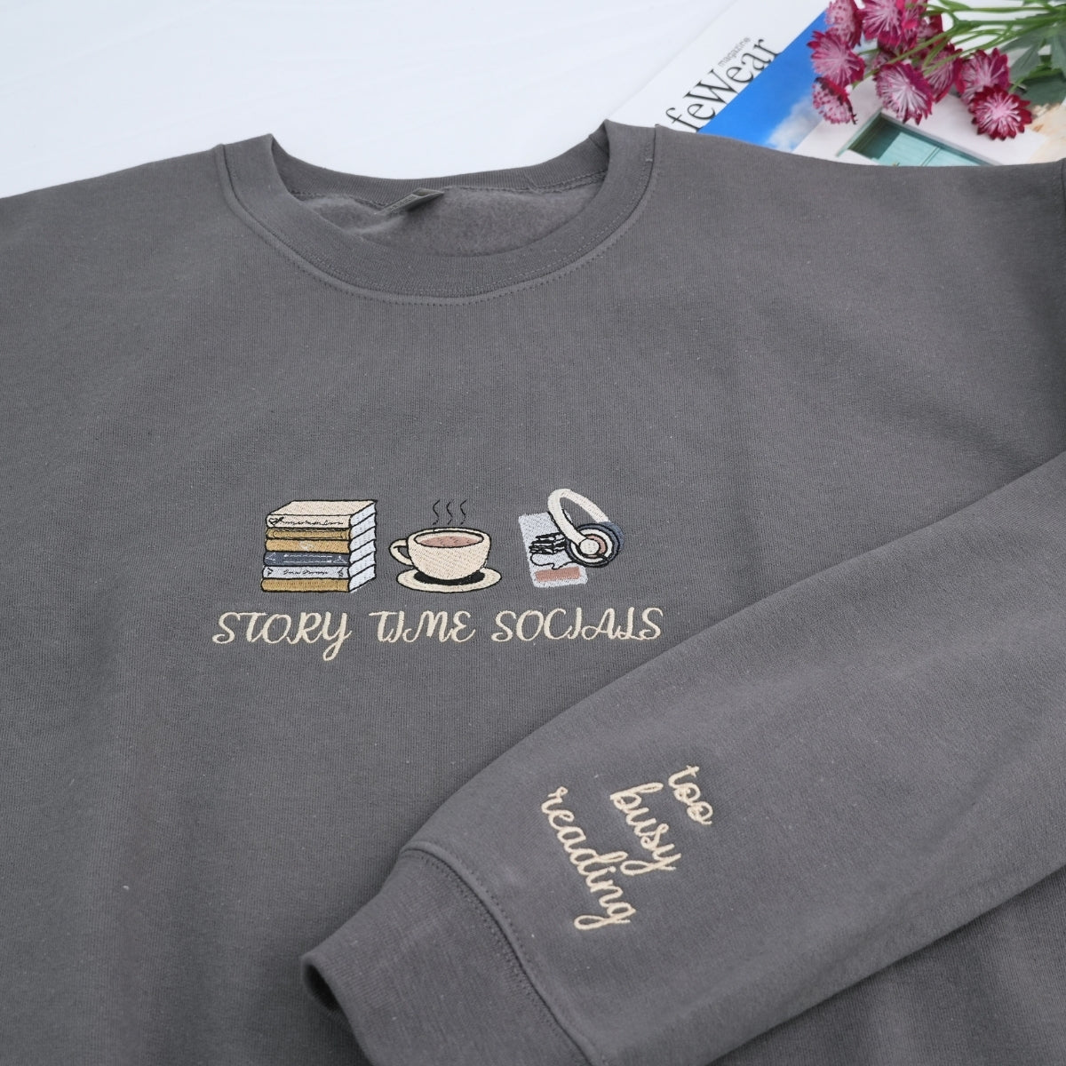 Story Time Custom Embroidered Sweatshirt - Book Lover Hoodie Personalized Reader Gift