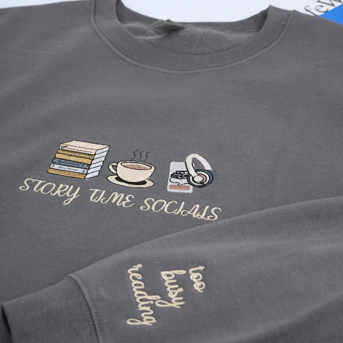 Story Time Custom Embroidered Sweatshirt - Book Lover Hoodie Personalized Reader Gift