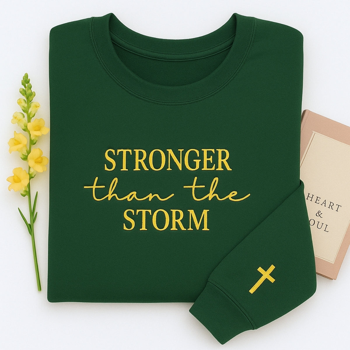 Stronger Than The Storm Custom Embroidered Hoodie - Christian Sweatshirt Personalized Faith Gift