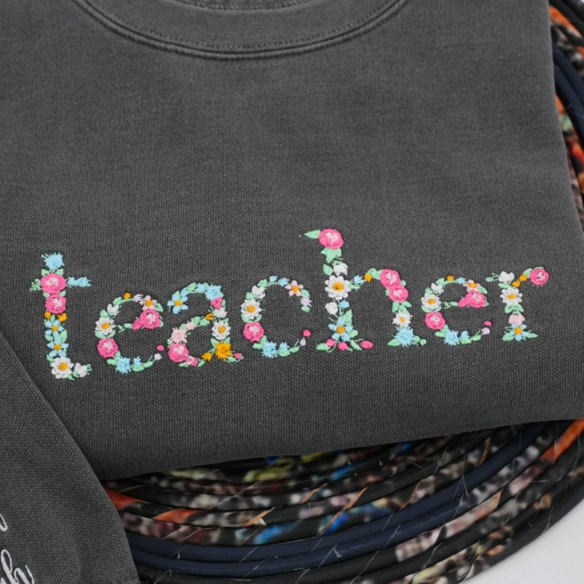 Teacher Appreciation Custom Embroidered Sweatshirt - Floral Letter Personalized Gift