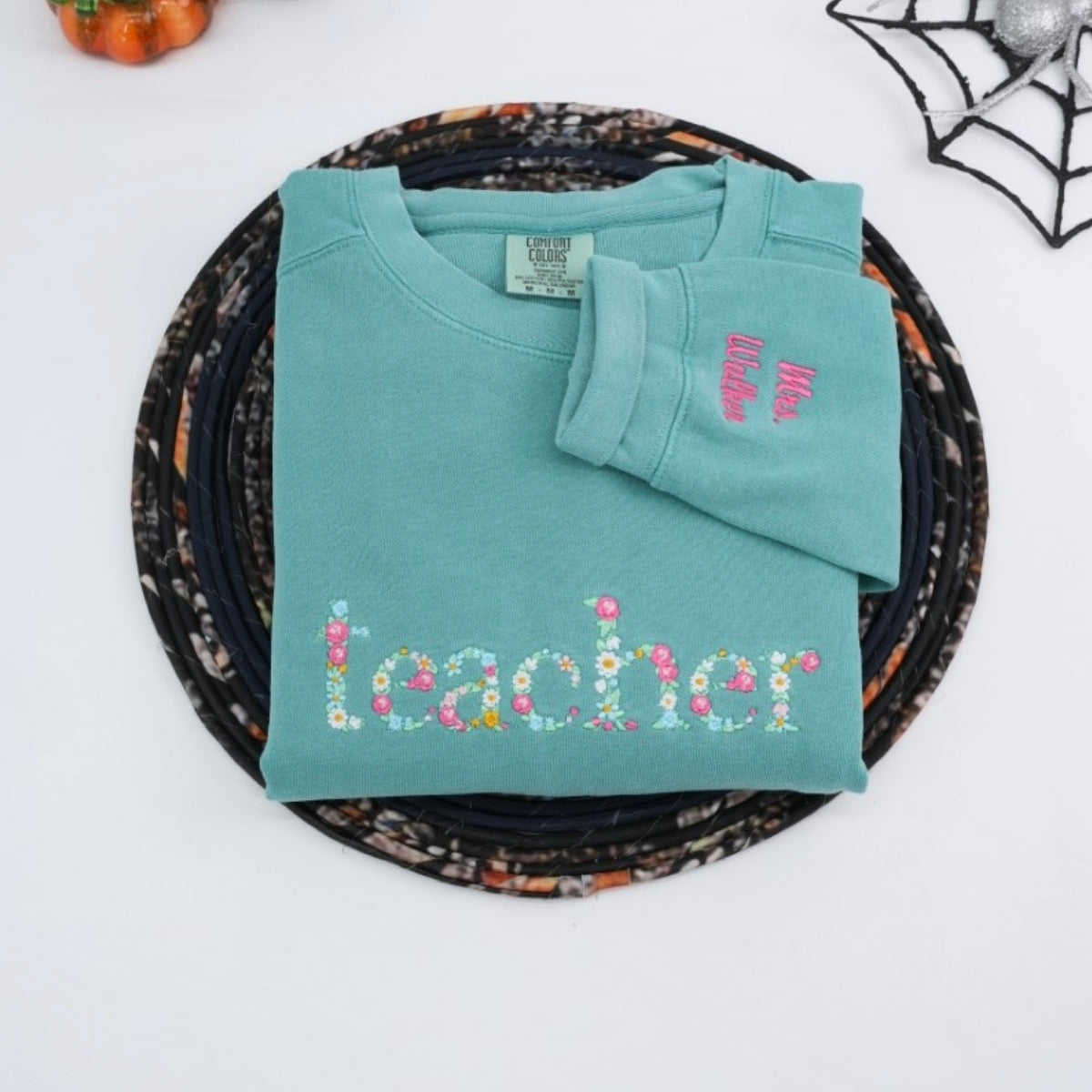 Teacher Appreciation Custom Embroidered Sweatshirt - Floral Letter Personalized Gift
