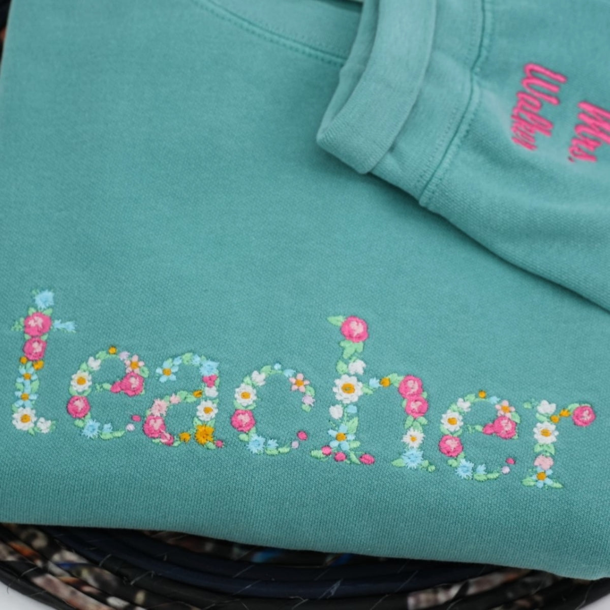 Teacher Appreciation Custom Embroidered Sweatshirt - Floral Letter Personalized Gift