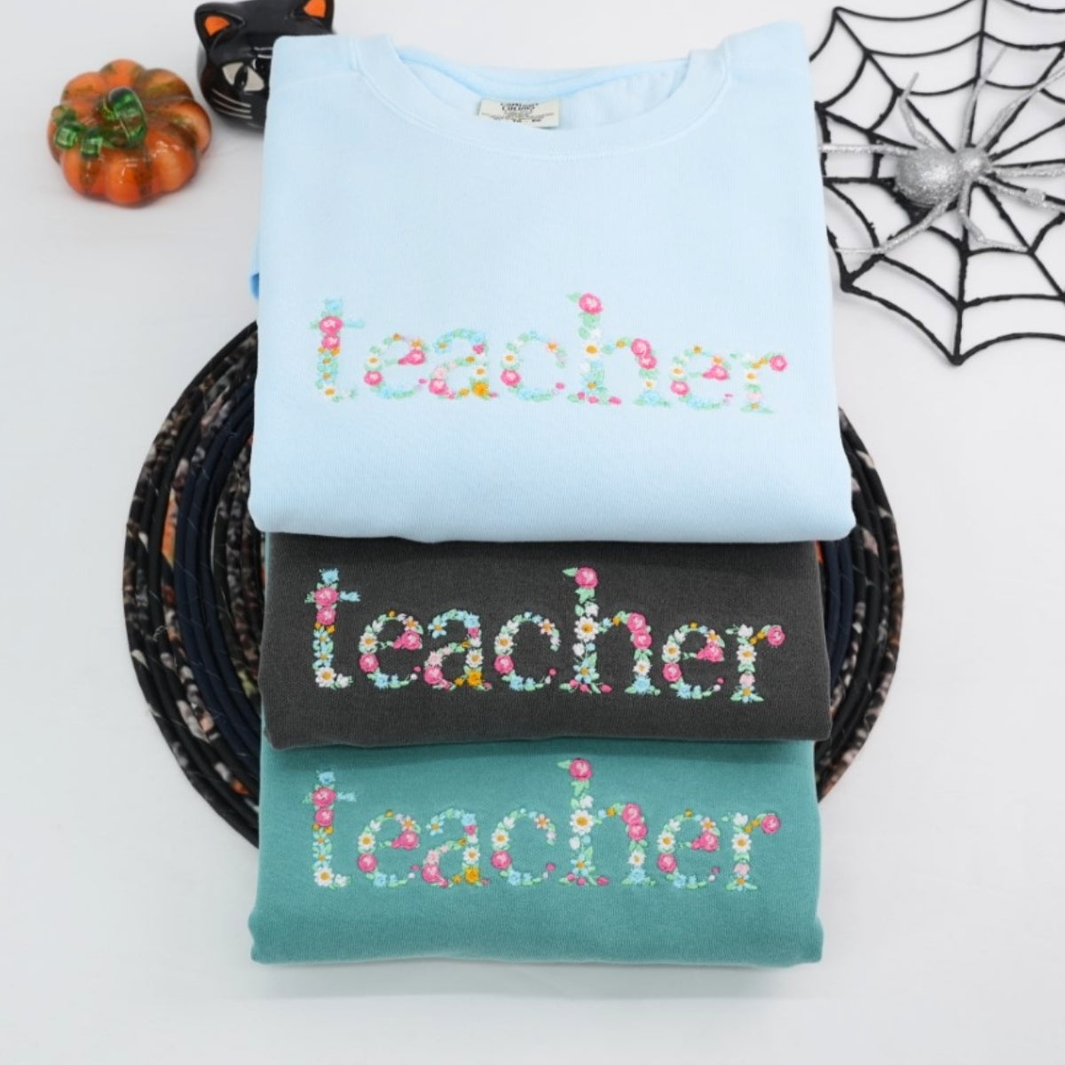 Teacher Appreciation Custom Embroidered Sweatshirt - Floral Letter Personalized Gift