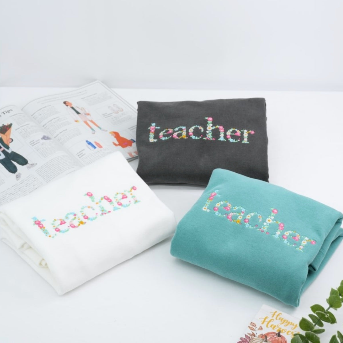 Teacher Appreciation Custom Embroidered Sweatshirt - Floral Letter Personalized Gift