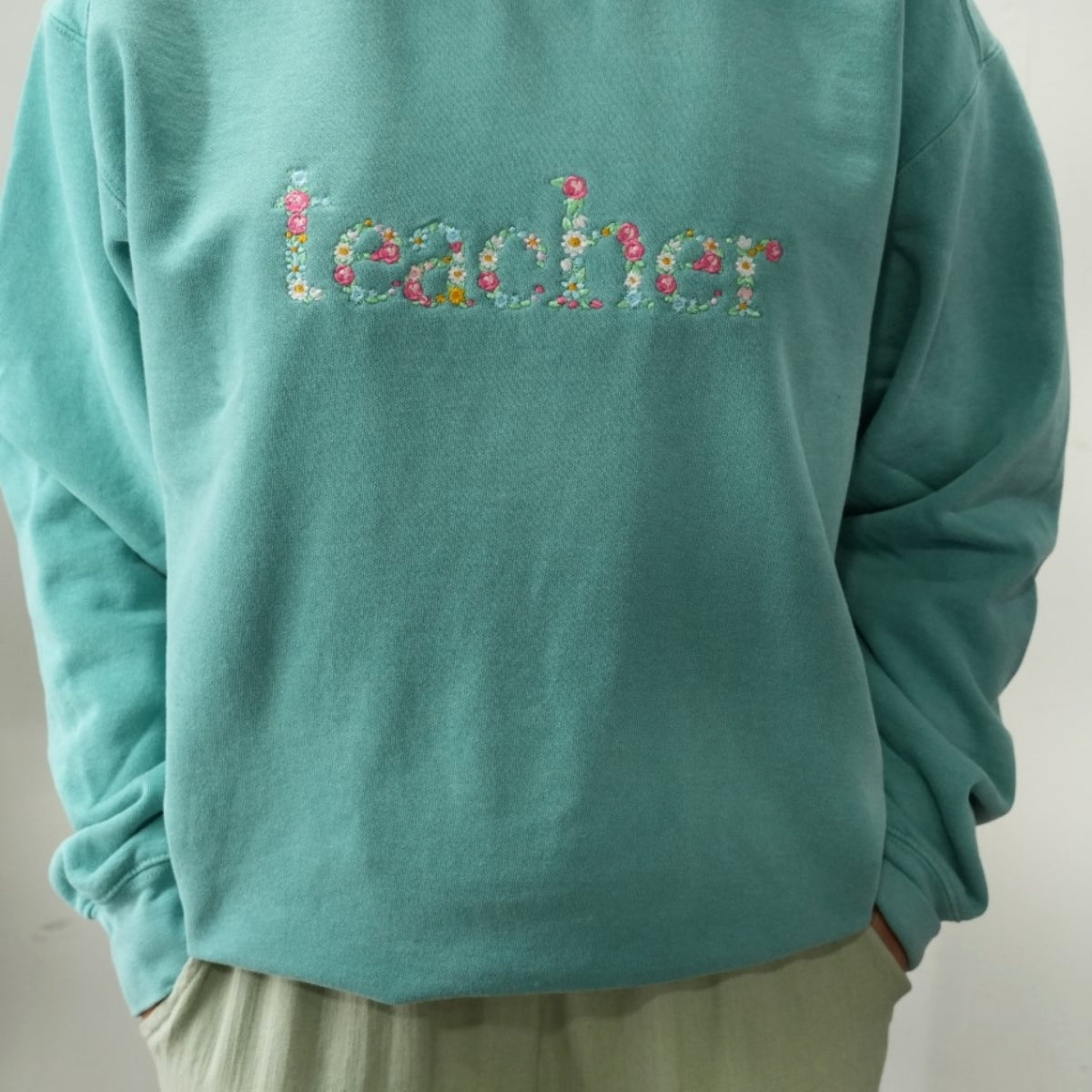Floral Custom Embroidered Sweatshirt - Personalized Beautiful Teacher Appreciation Gift