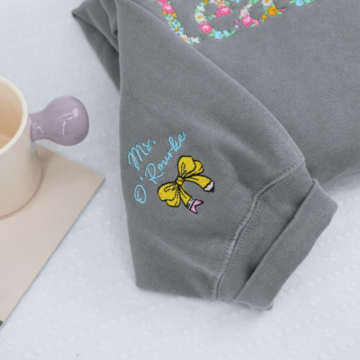 Mrs Floral Custom Embroidered Sweatshirt - Personalized Educator Appreciation Gift with Name