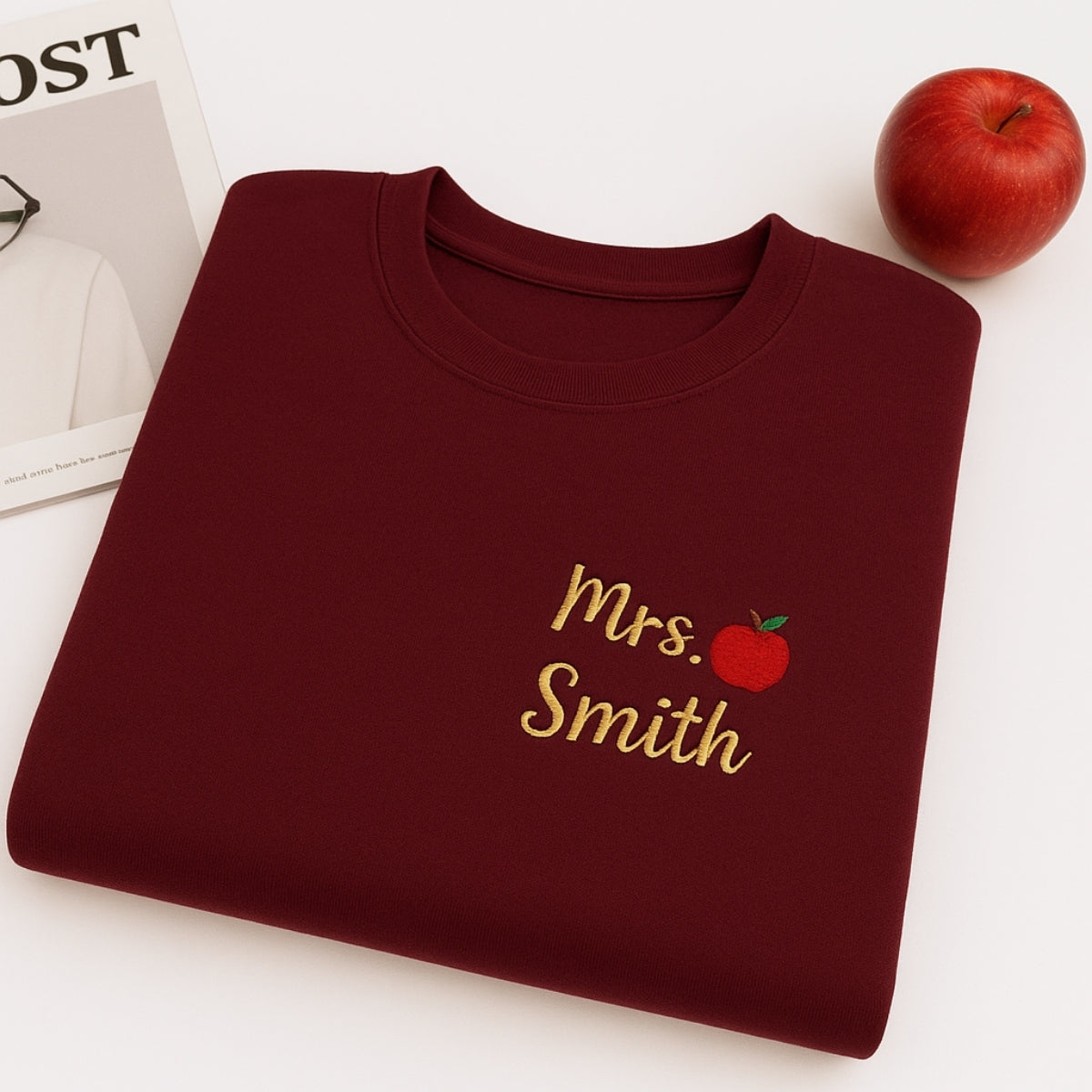 Mrs Apple Custom Embroidered Sweatshirt - Personalized Teacher Appreciation Gift