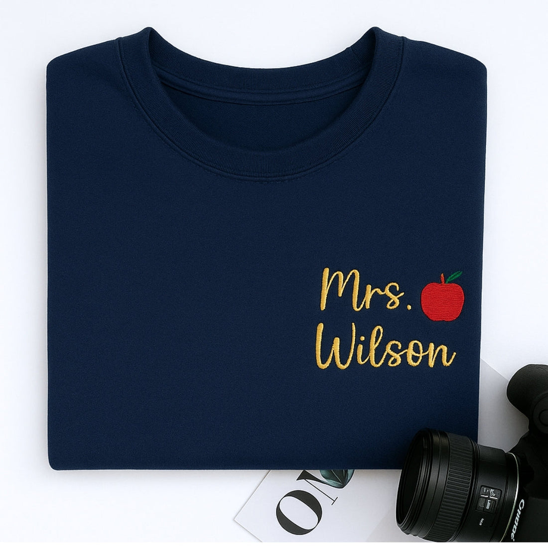 Mrs Name Apple Custom Embroidered Sweatshirt - Personalized Teacher Appreciation Gift