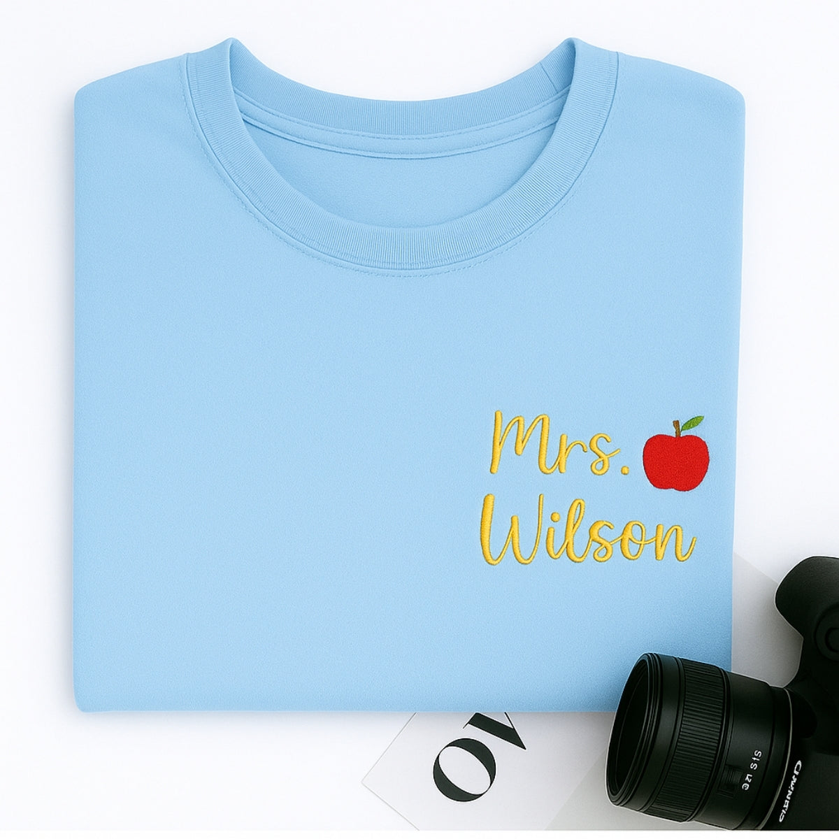 Mrs Name Apple Custom Embroidered Sweatshirt - Personalized Teacher Appreciation Gift