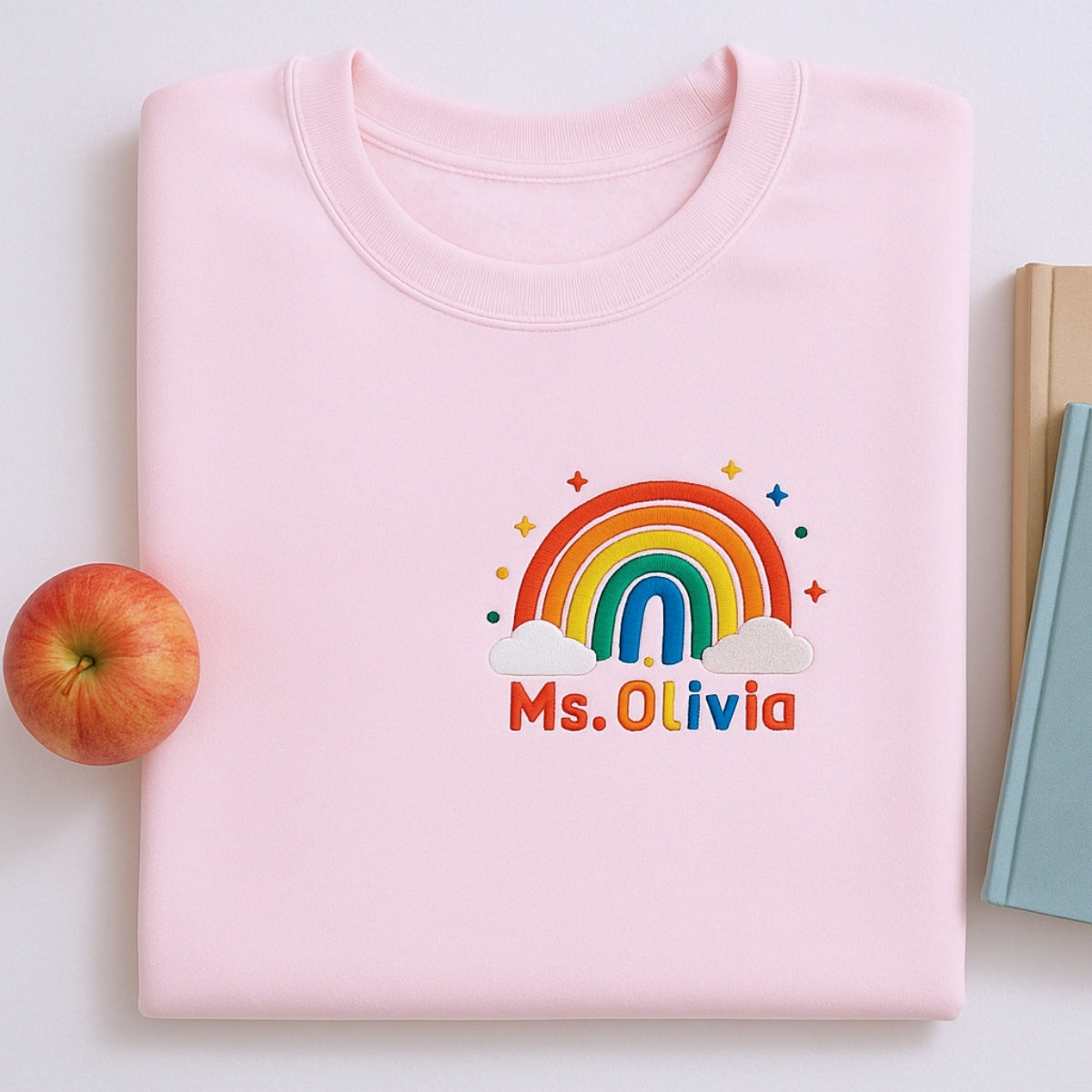 Rainbow Custom Embroidered Sweatshirt - Personalized Educator Gift