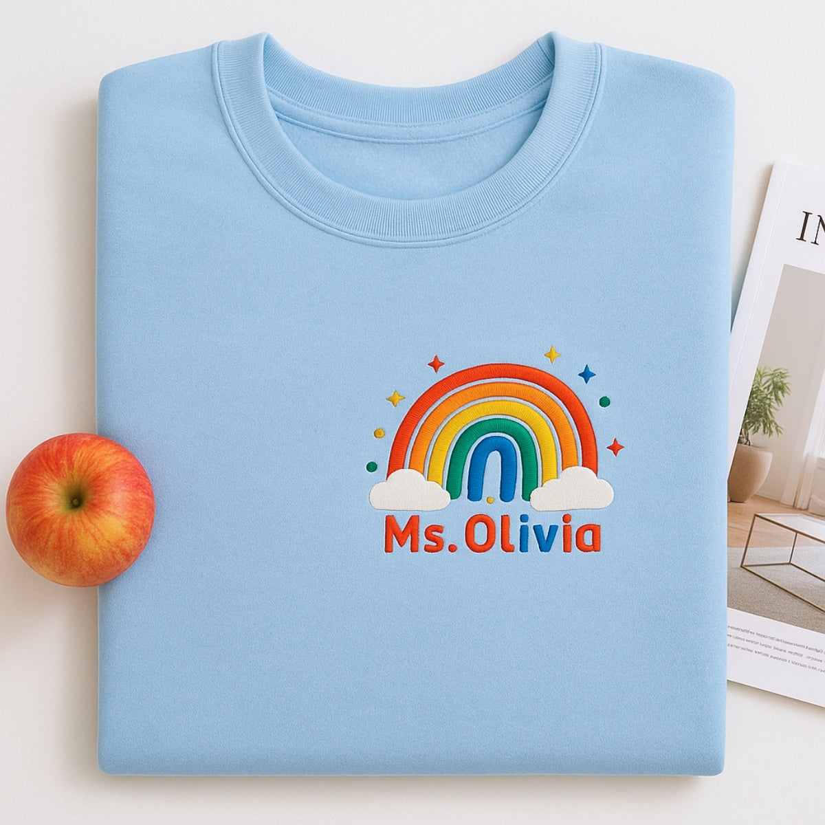 Rainbow Custom Embroidered Sweatshirt - Personalized Educator Gift