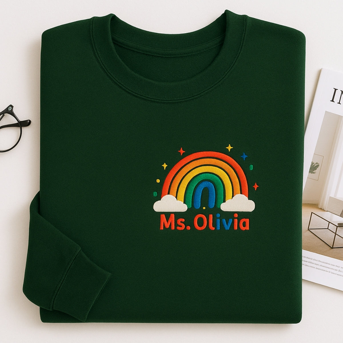 Rainbow Custom Embroidered Sweatshirt - Personalized Educator Gift