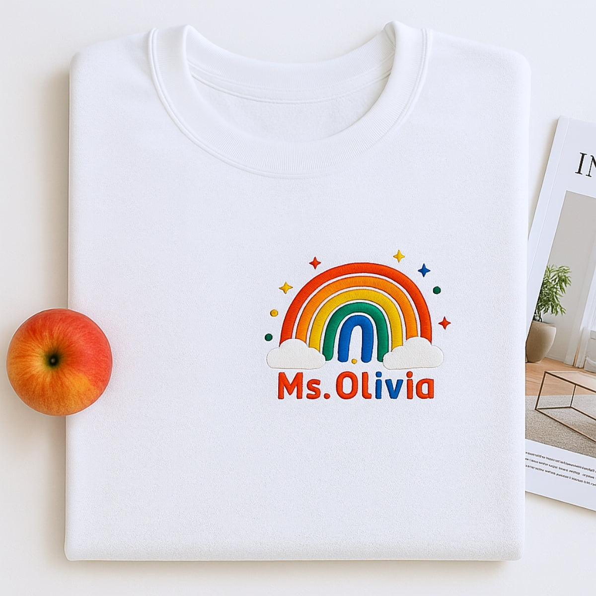 Rainbow Custom Embroidered Sweatshirt - Personalized Educator Gift