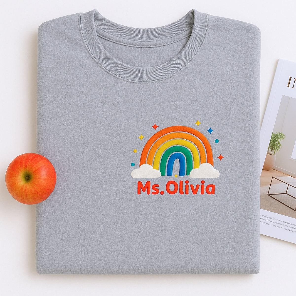 Rainbow Custom Embroidered Sweatshirt - Personalized Educator Gift
