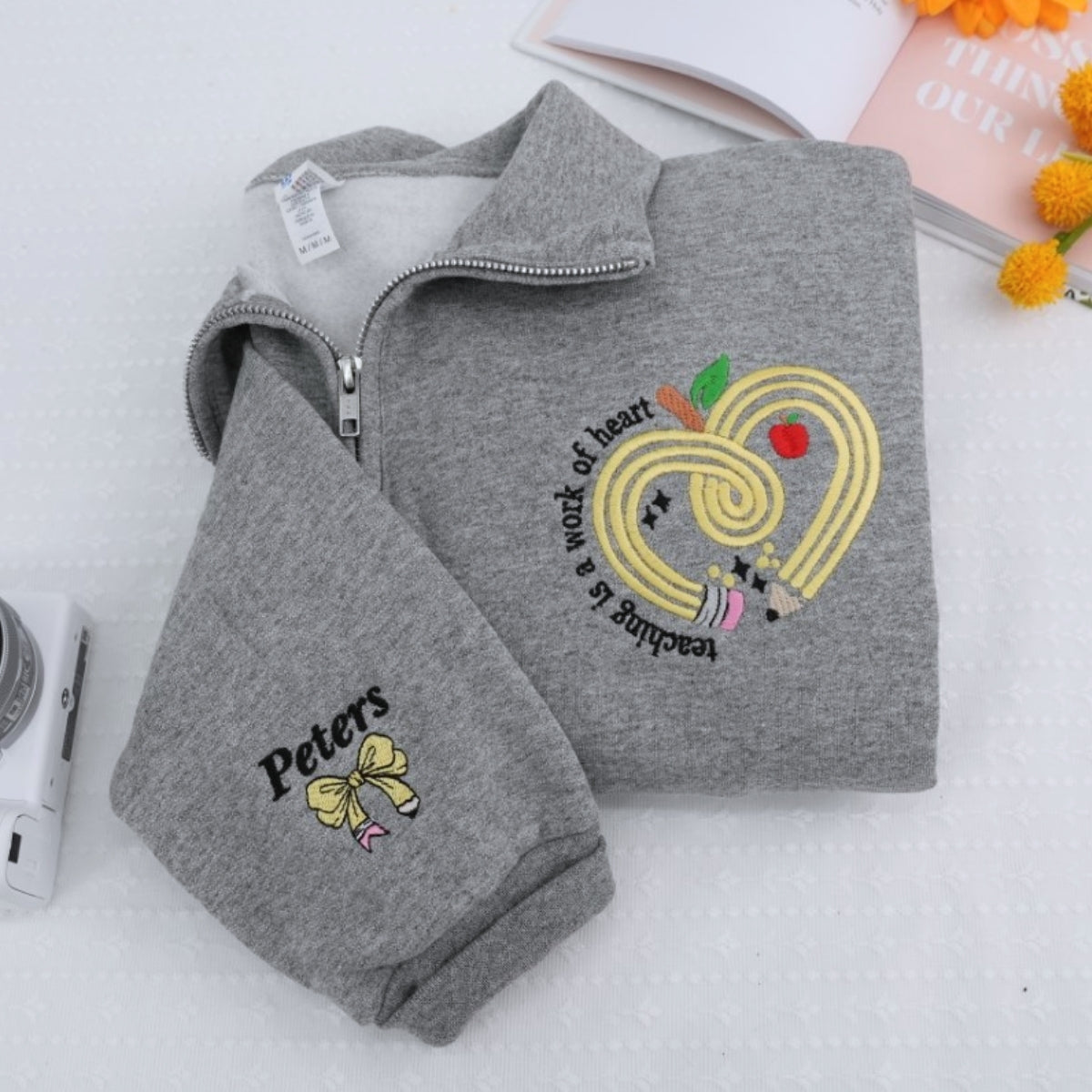 Teaching Work of Heart Custom Embroidered Zip-Up - Personalized Educator Appreciation Gift