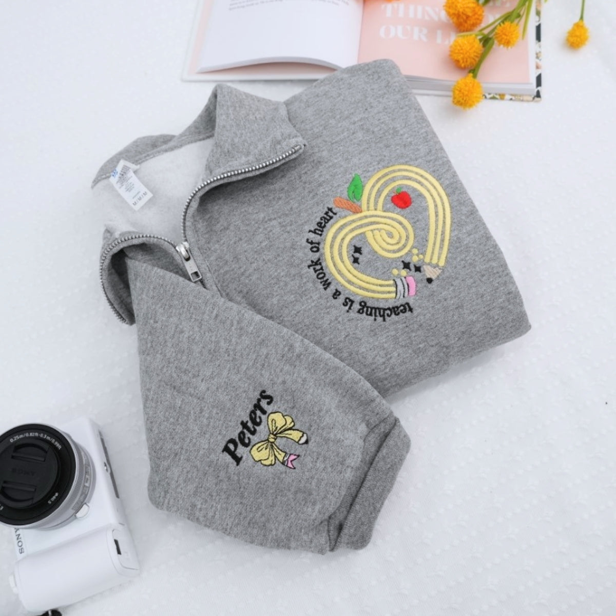 Teaching Work of Heart Custom Embroidered Zip-Up - Personalized Educator Appreciation Gift