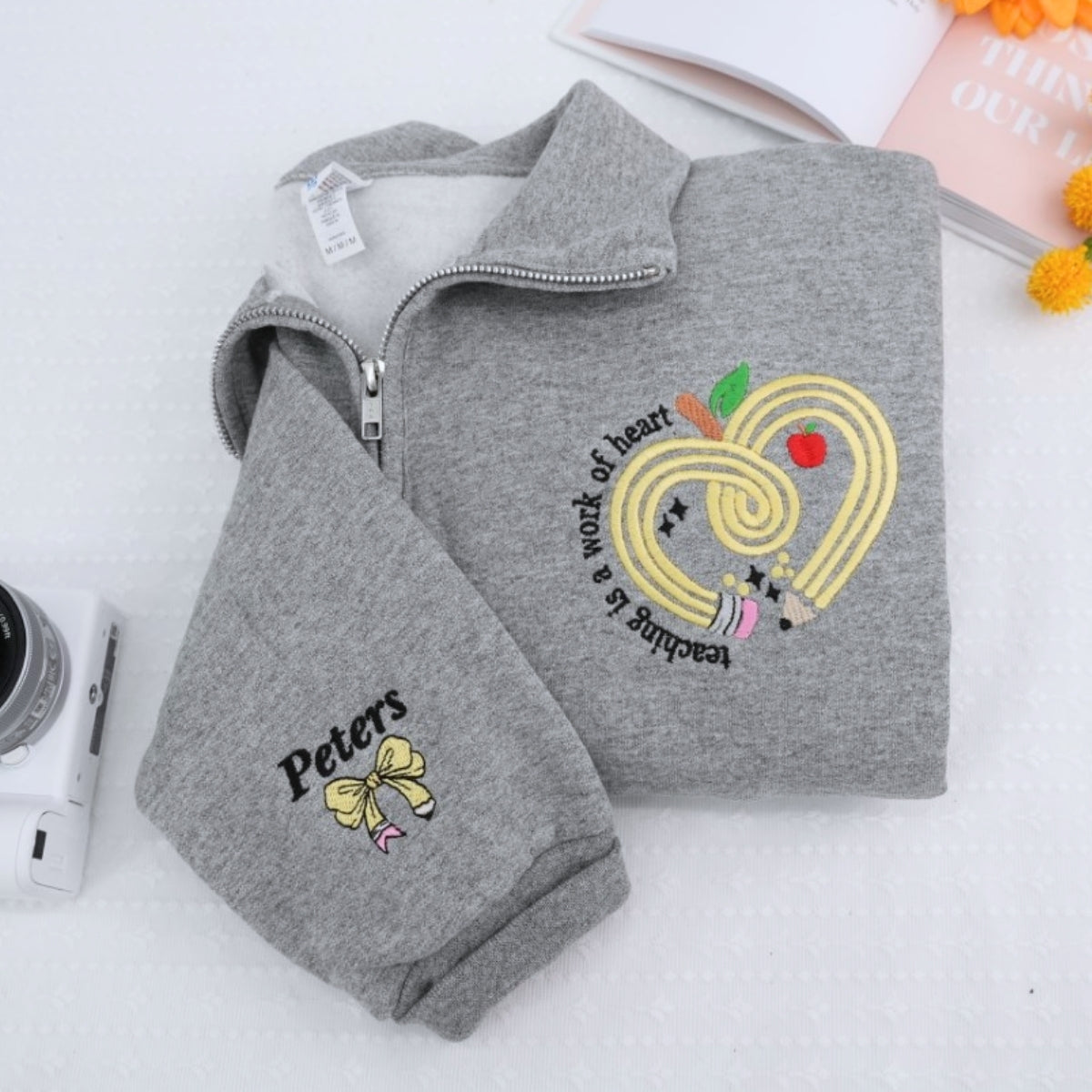 Teaching Work of Heart Custom Embroidered Zip-Up - Personalized Educator Appreciation Gift