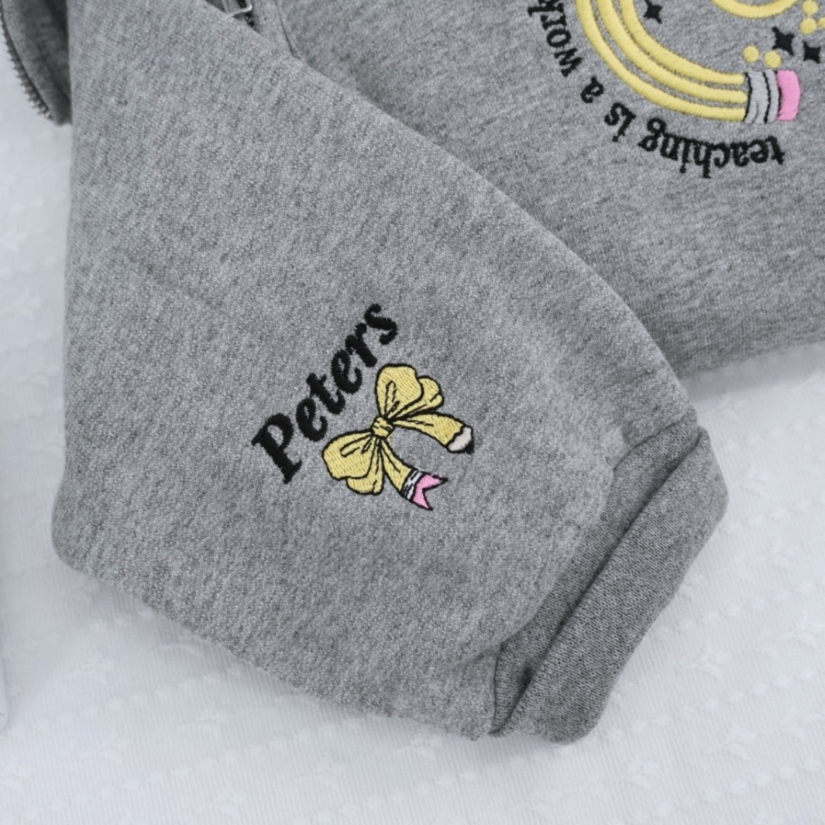 Teaching Work of Heart Custom Embroidered Zip-Up - Personalized Educator Appreciation Gift