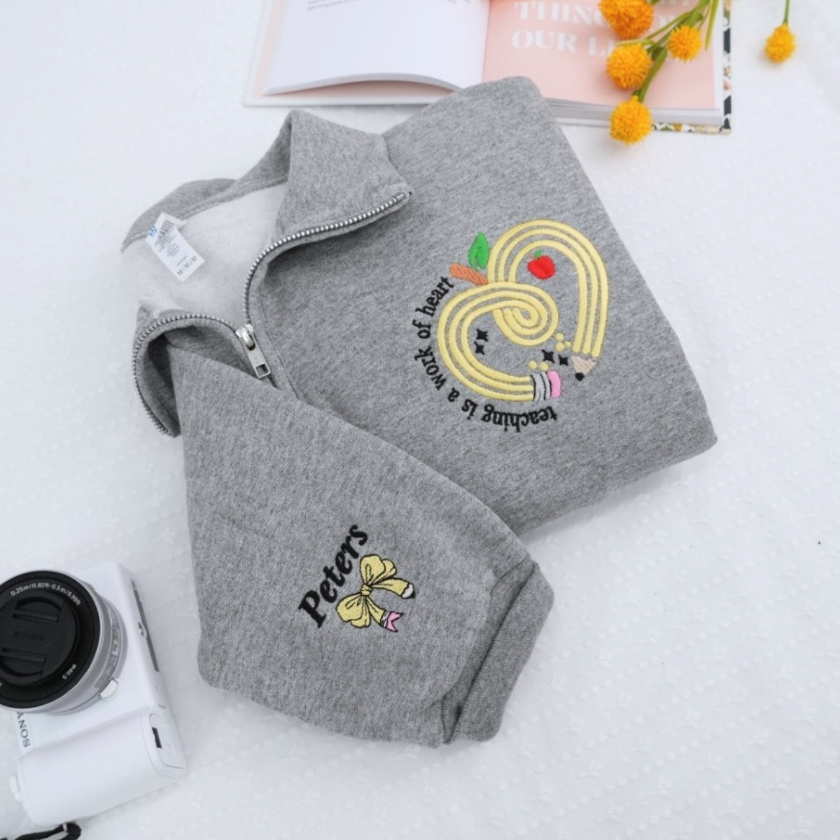 Teaching Work of Heart Custom Embroidered Zip-Up - Personalized Educator Appreciation Gift
