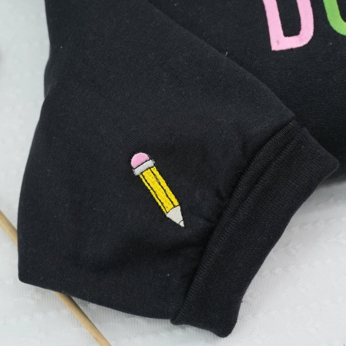 Mrs Name Custom Embroidered Quarter Zip Hoodie - Personalized Apple Pencil Teacher Gift