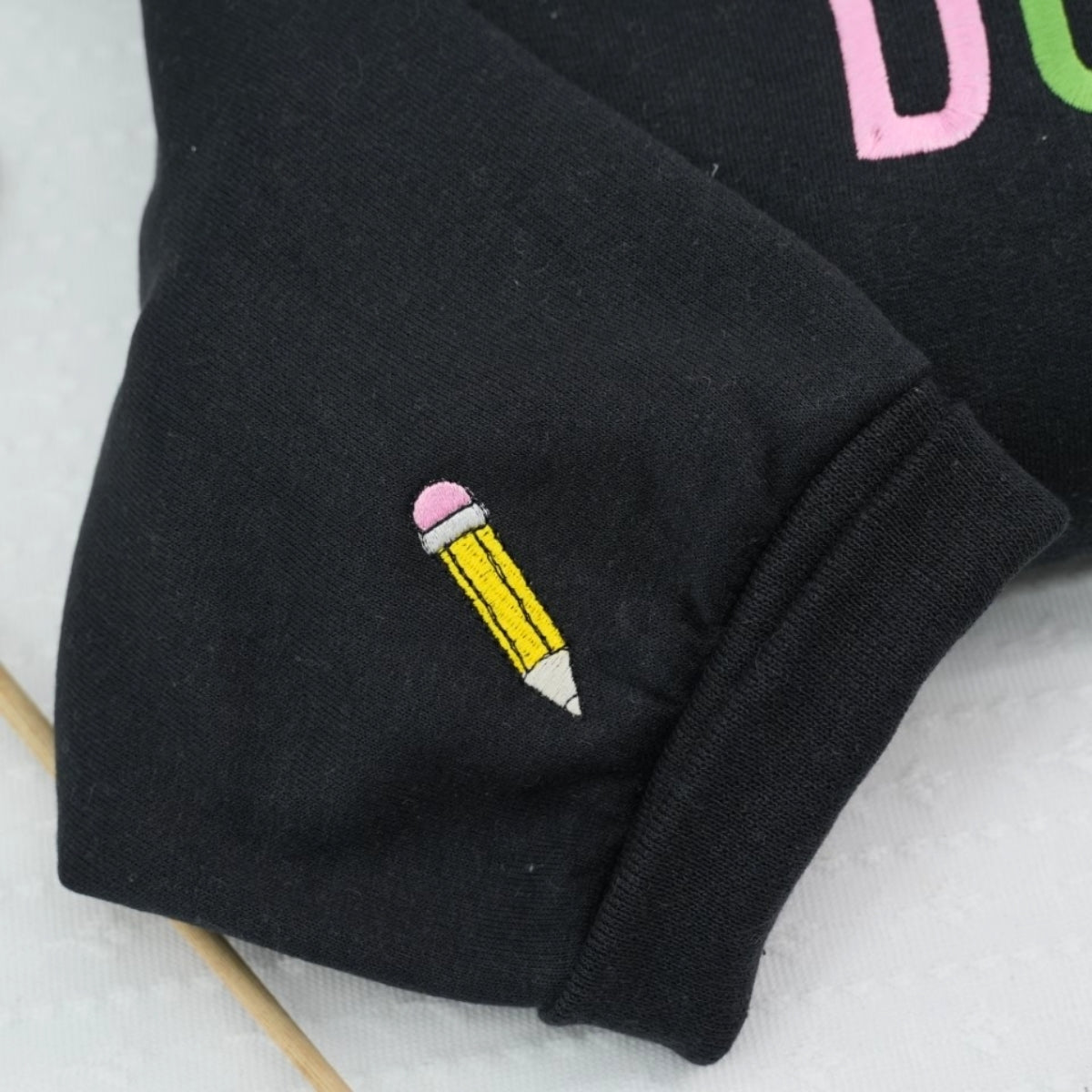 Mrs Name Custom Embroidered Quarter Zip Hoodie - Personalized Apple Pencil Teacher Gift