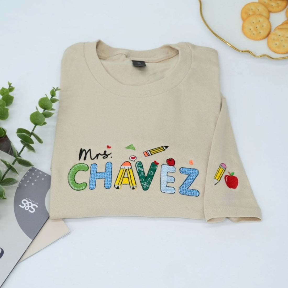 School Supplies Custom Embroidered Sweatshirt - Personalized Teacher Name - Educator Gift