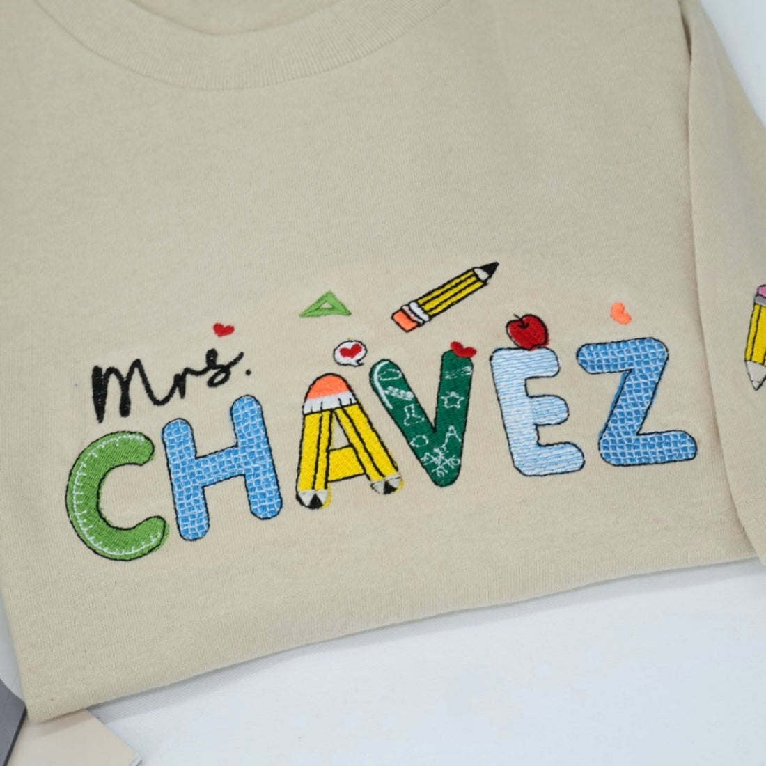 School Supplies Custom Embroidered Sweatshirt - Personalized Teacher Name - Educator Gift