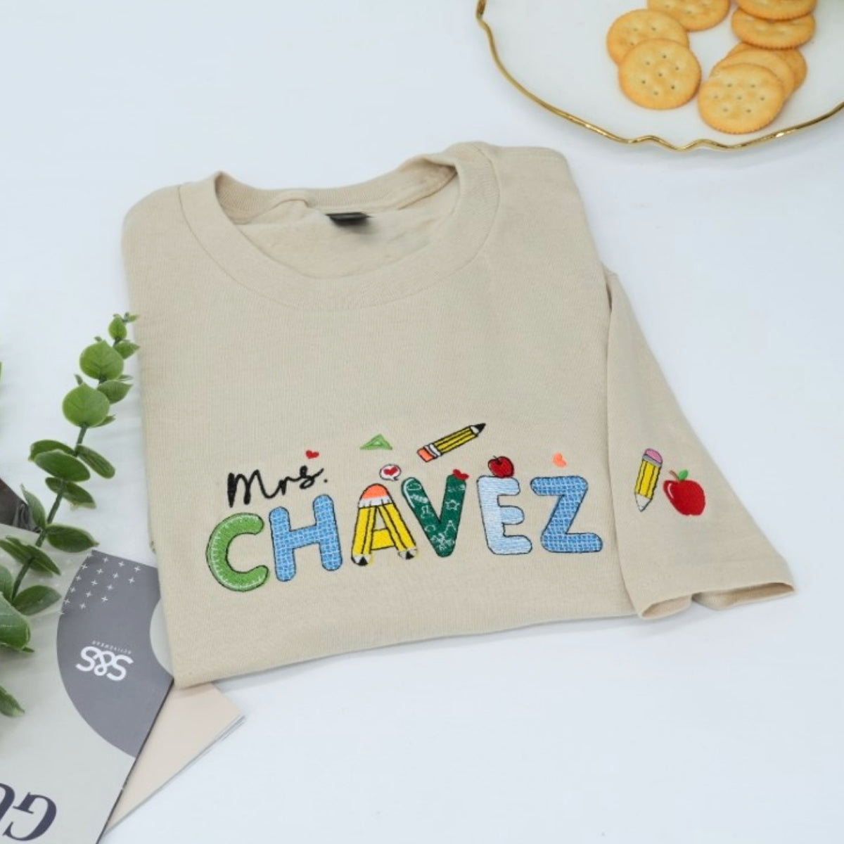 School Supplies Custom Embroidered Sweatshirt - Personalized Teacher Name - Educator Gift