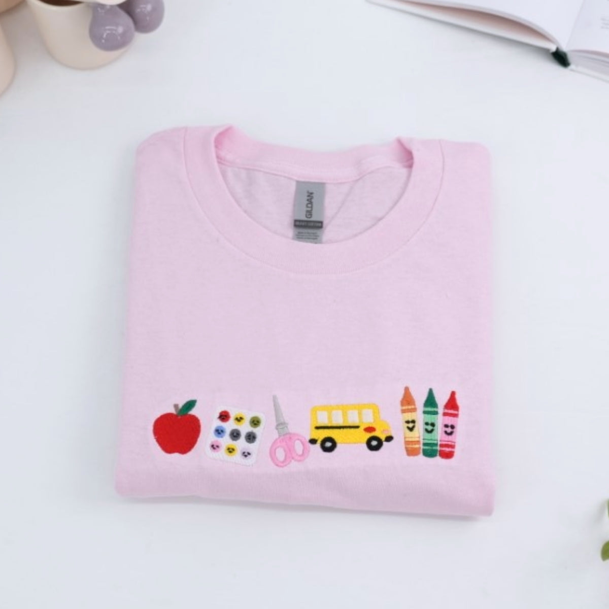 School Supply Custom Embroidered T-Shirt - Personalized Teacher Tee - Back to School Gift