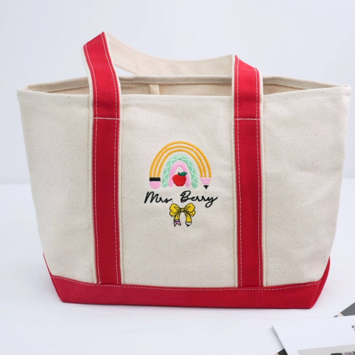 Mrs. Custom Embroidered Tote Bag - Personalized Teacher Canvas Bag - Educator Gift