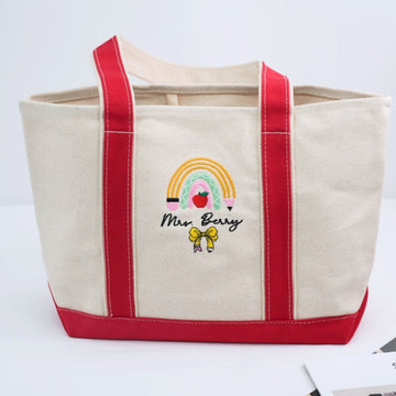 Mrs. Custom Embroidered Tote Bag - Personalized Teacher Canvas Bag - Educator Gift