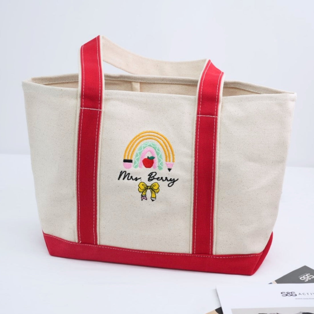Mrs. Custom Embroidered Tote Bag - Personalized Teacher Canvas Bag - Educator Gift