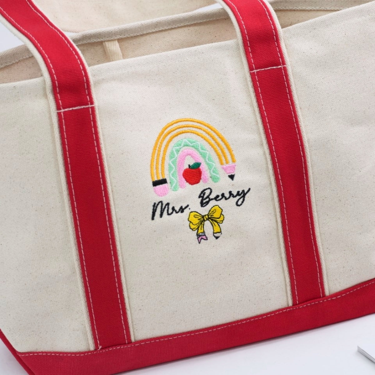 Mrs. Custom Embroidered Tote Bag - Personalized Teacher Canvas Bag - Educator Gift