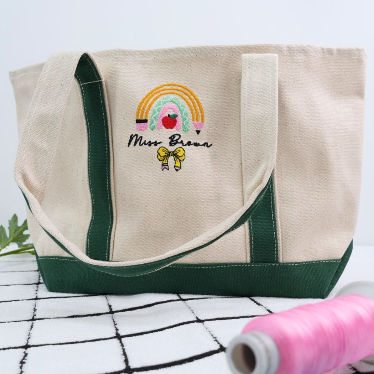 Mrs. Custom Embroidered Tote Bag - Personalized Teacher Canvas Bag - Educator Gift