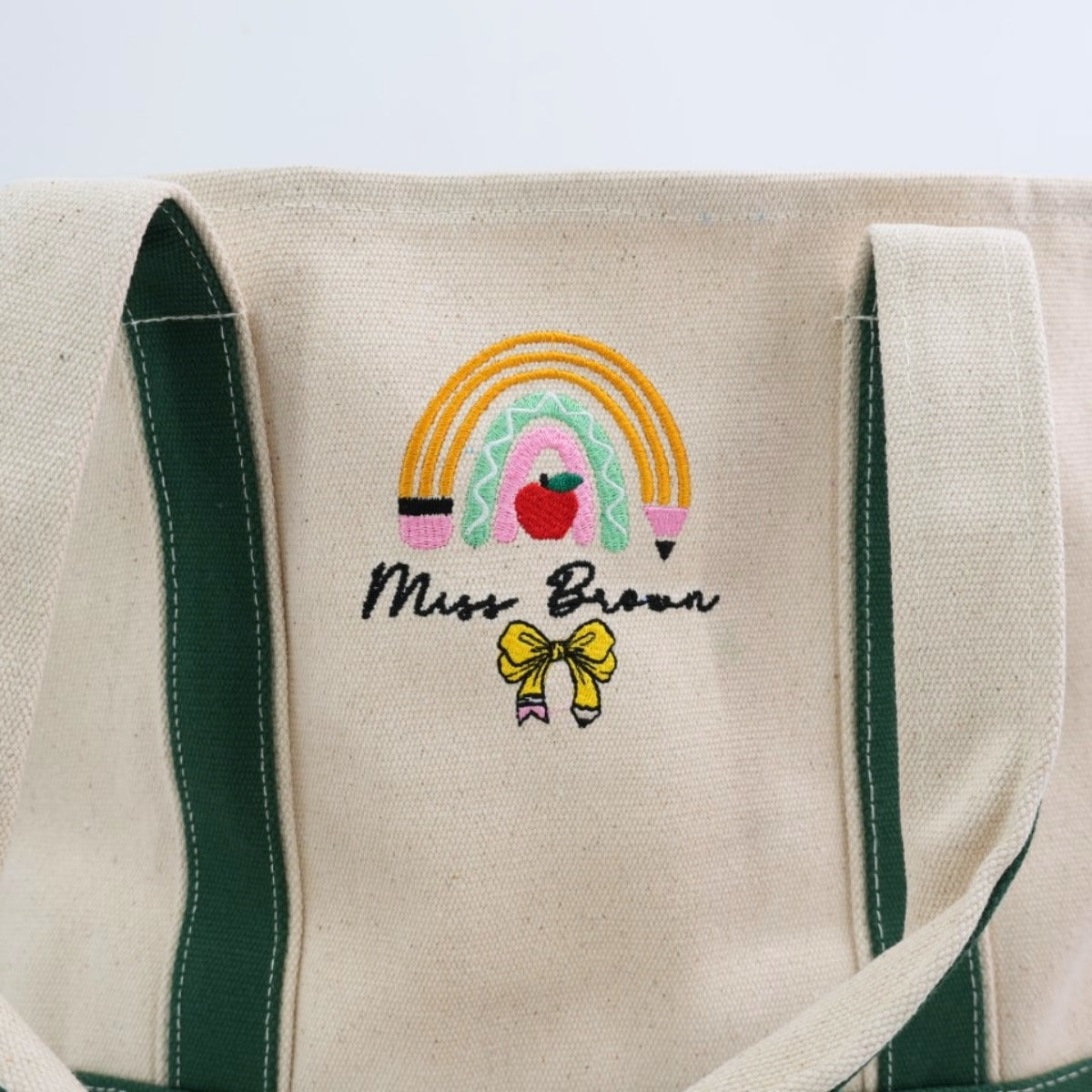 Mrs. Custom Embroidered Tote Bag - Personalized Teacher Canvas Bag - Educator Gift