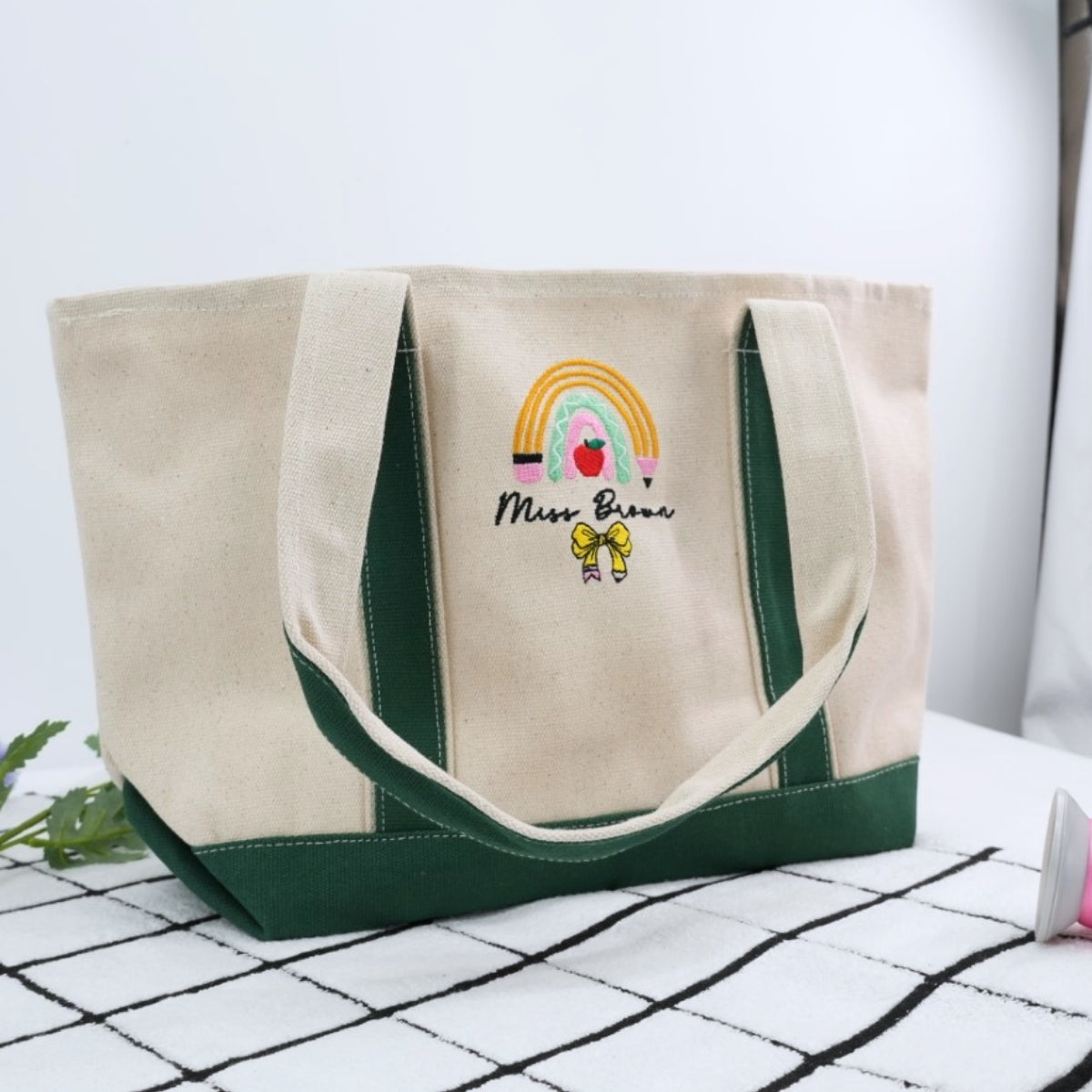 Mrs. Custom Embroidered Tote Bag - Personalized Teacher Canvas Bag - Educator Gift