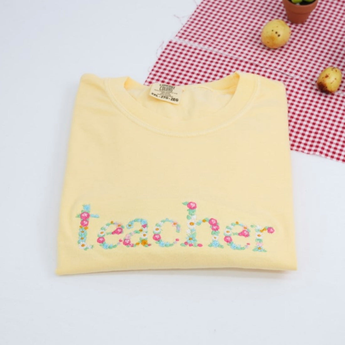 Floral Custom Embroidered T-Shirt - Personalized Teacher Apparel - Teacher Appreciation Gift