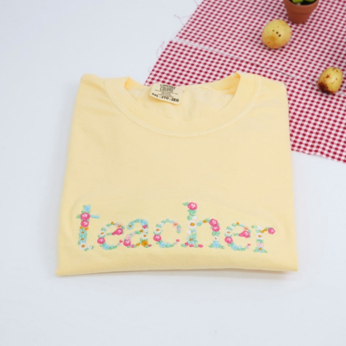 Floral Custom Embroidered T-Shirt - Personalized Teacher Apparel - Teacher Appreciation Gift